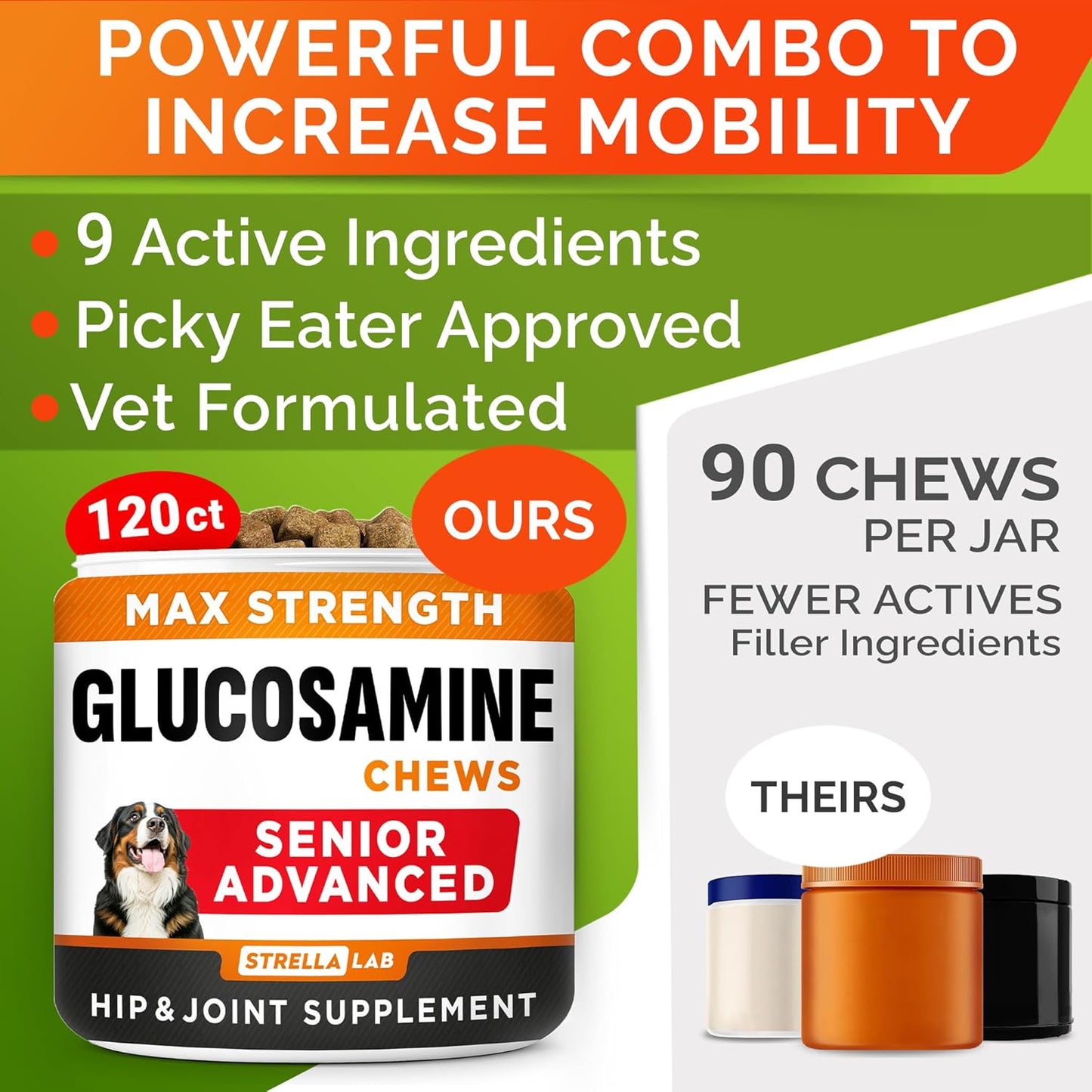 USA imported StrellaLab glucosamine chondroitin soft chew tablets for large breeds