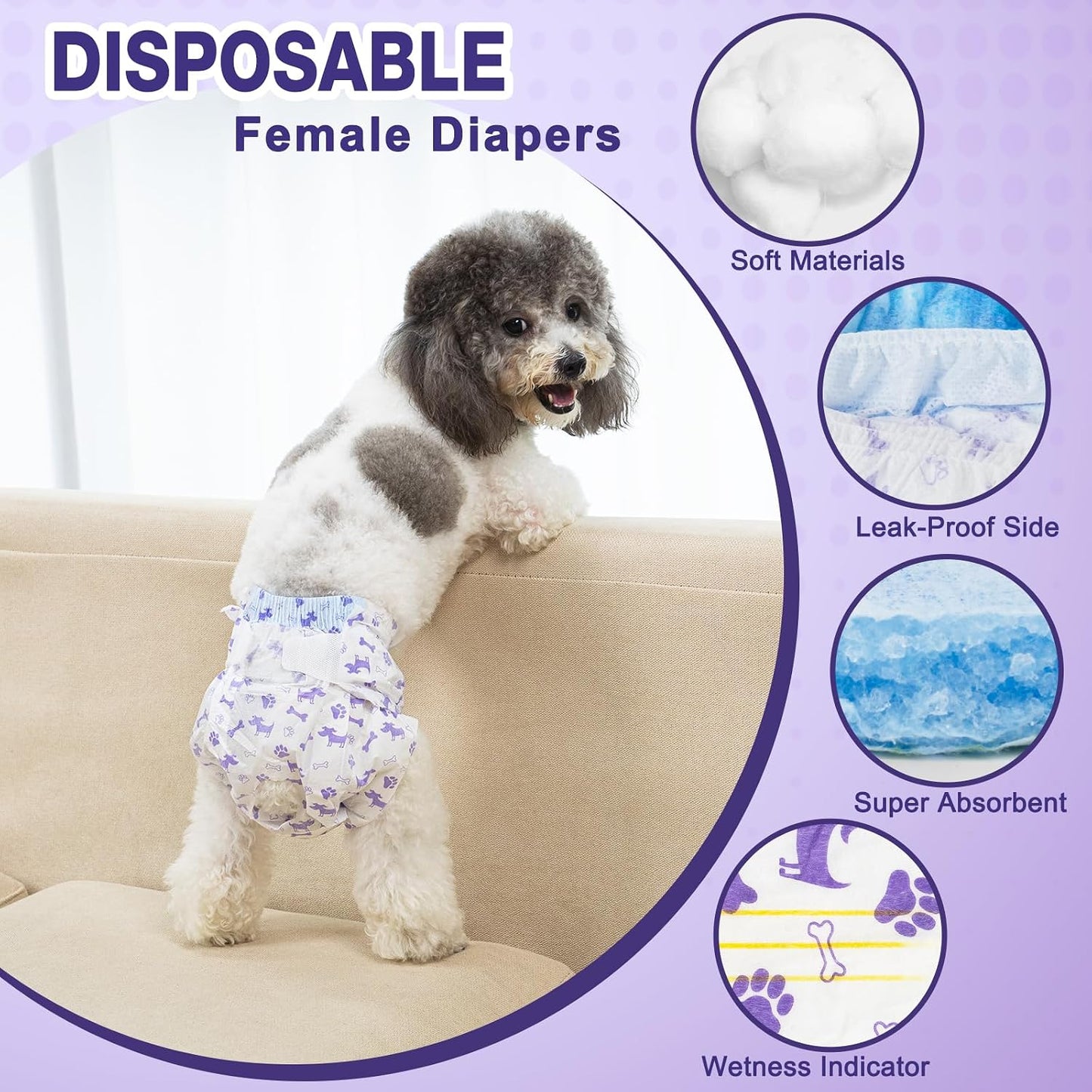 Close up of the yellow wetness indicator strip on an XX-Small disposable puppy nappy