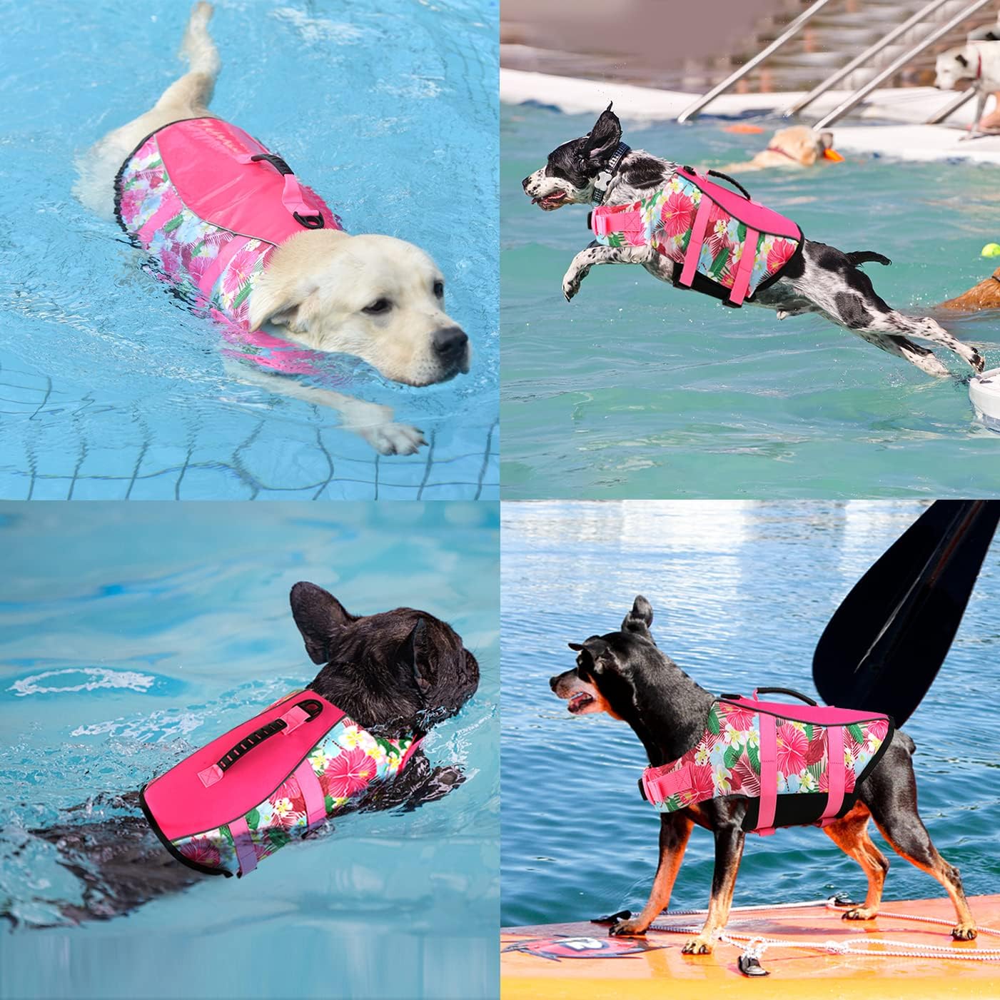Mklhgty ripstop dog life preserver demonstrating the quick release chest buckles.