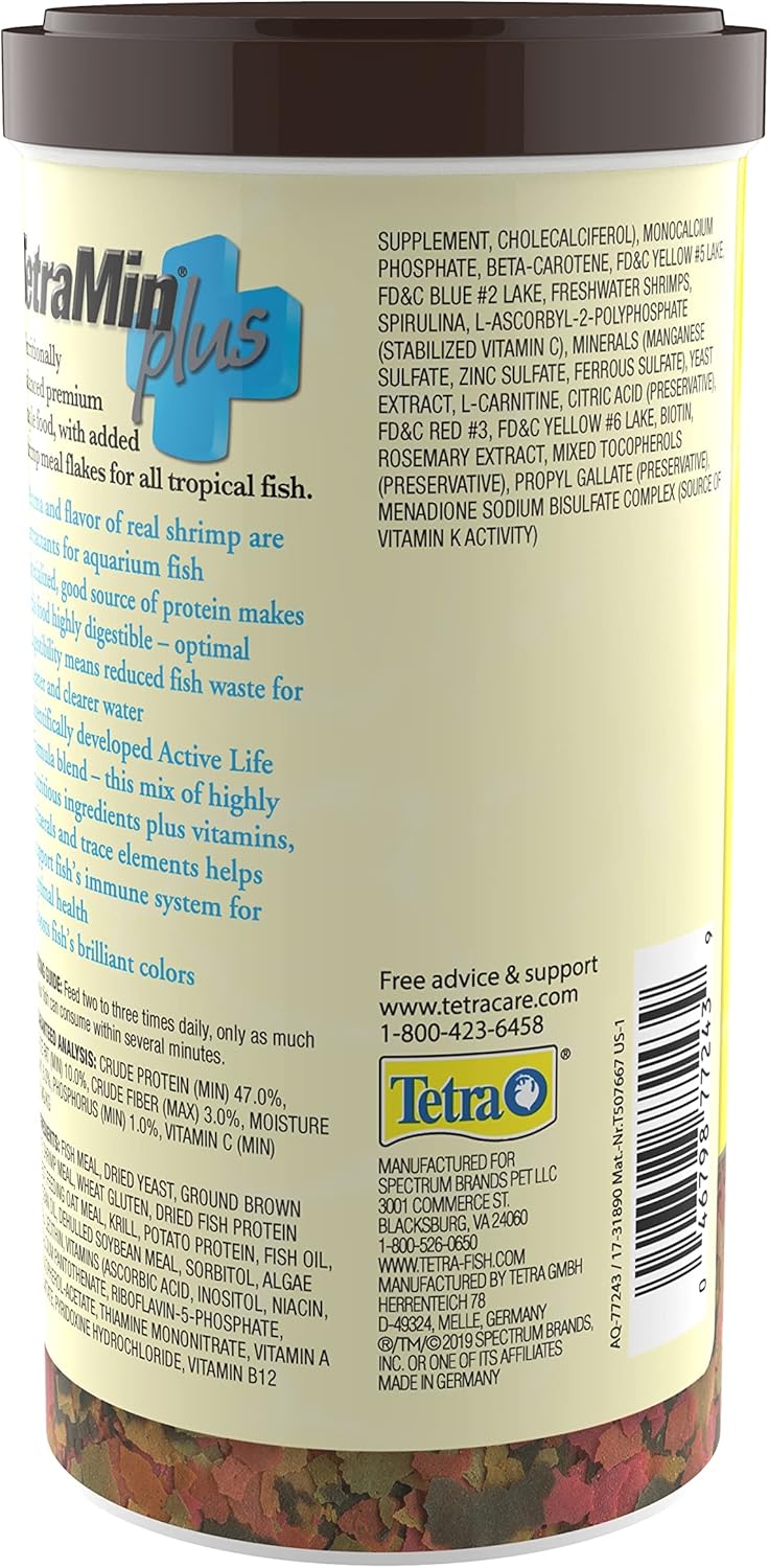 Back label showing ProCare immune support ingredients on TetraMin container.