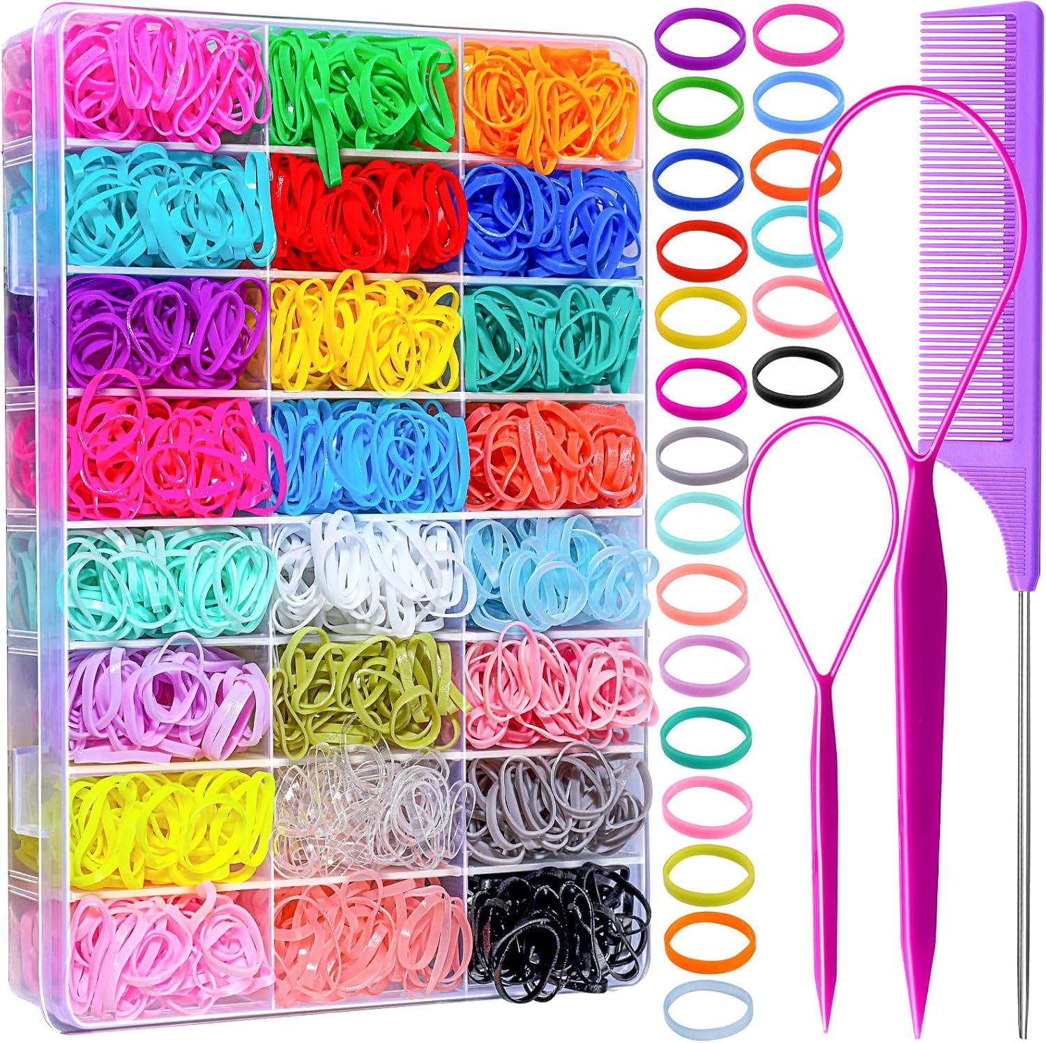 YGDZ Elastic Hair Bands 1500 piece kit showcase including organizer box