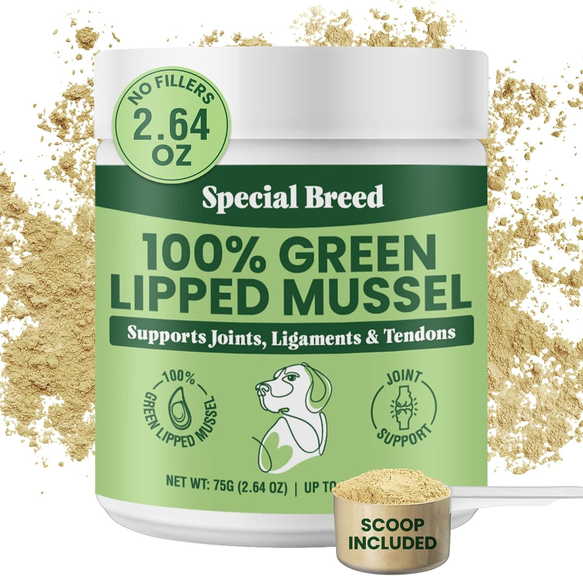 Special Breed Green Lipped Mussel Powder front view container for pet joint health