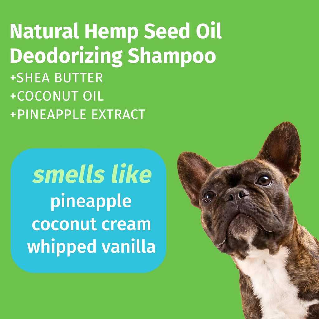 Back label of Hempz Petz herbal deodorizing pet shampoo