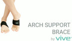 Packaging of Vive arch support brace pair for flat feet and heel pain relief.