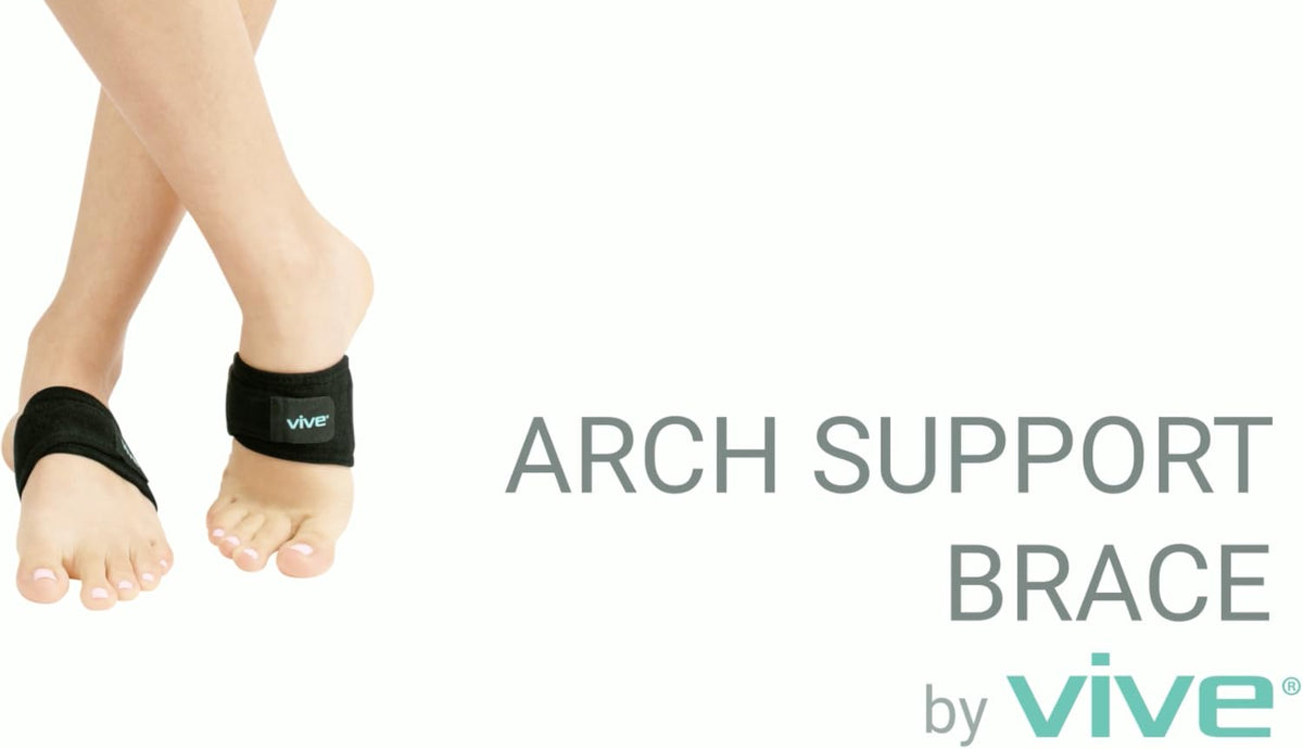 Packaging of Vive arch support brace pair for flat feet and heel pain relief.