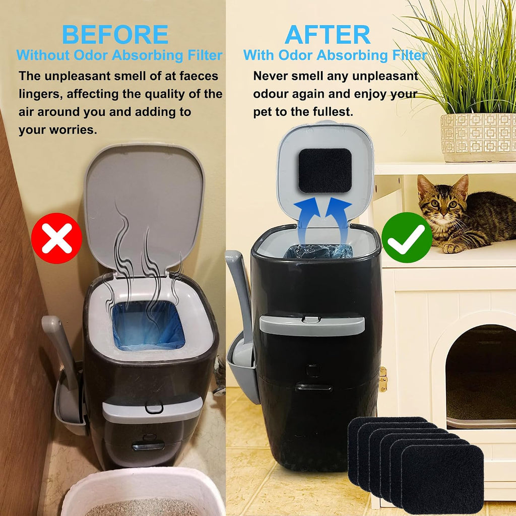 Pet safe charcoal filter replacement pad being installed in standard pail