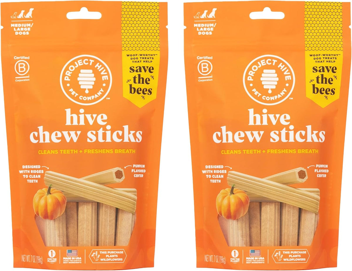 Hive Chew Sticks - Dental Treats for Dogs - Vegetarian, Made with Ground Peanuts & Honey, No Grain or Soy, Cleans Teeth & Freshens Breath (7 oz, Large Dogs - Pumpkin) - Image 9