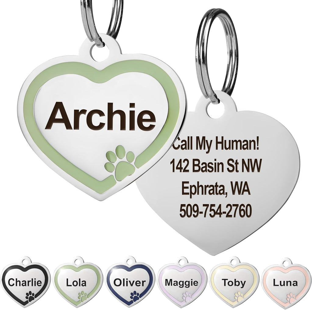 GoTags Stainless Steel Pet ID Bone Round and Heart Shaped Tags with Enamel Paw Design, Personalized Dog and Cat Tags, up to 5 Lines of Custom Text, Engraved on Both Sides (Sage, Regular Bone) - Image 11