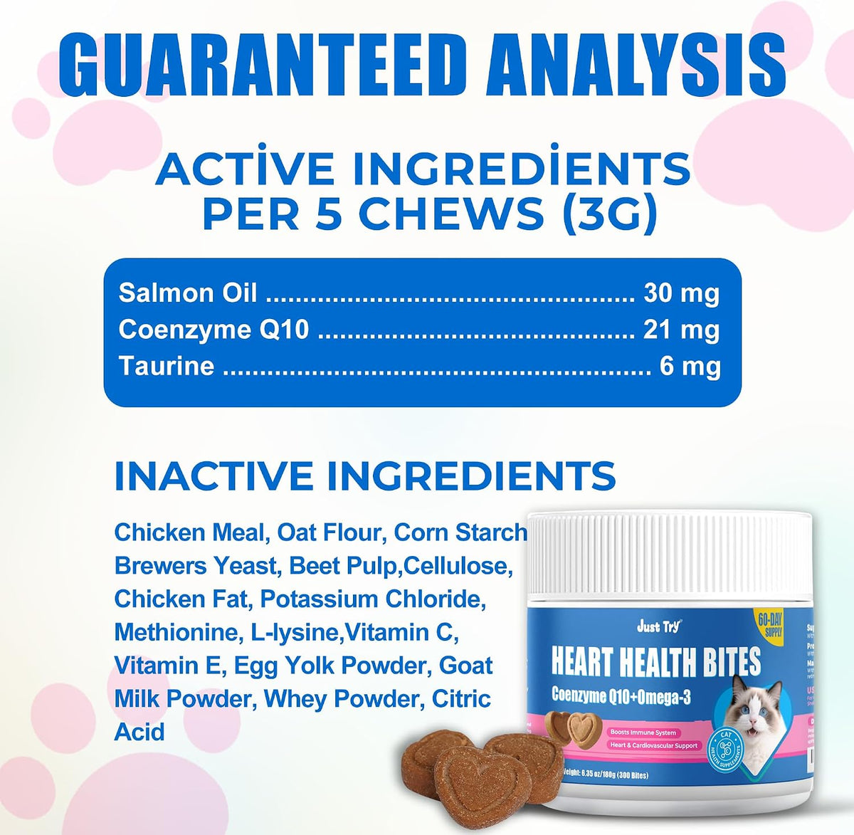 Nutritional benefits graphic for cat heart health supplements