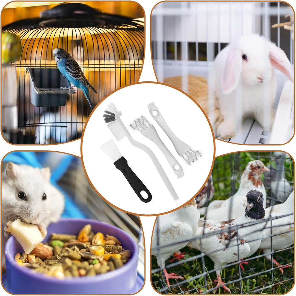 Complete premium imported four piece bird habitat cleaning assortment showcasing three brush styles