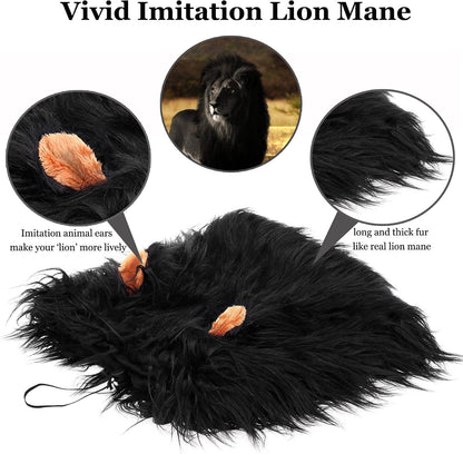Adjustable elastic drawstring closure details on the pet lion wig