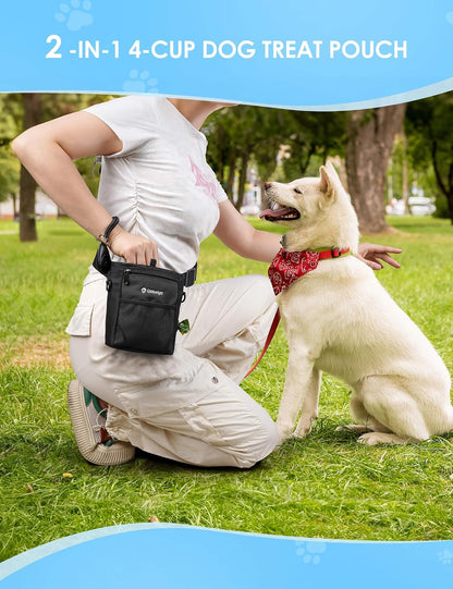 Premium water-resistant dog training bag showing large smartphone stored in the front pocket