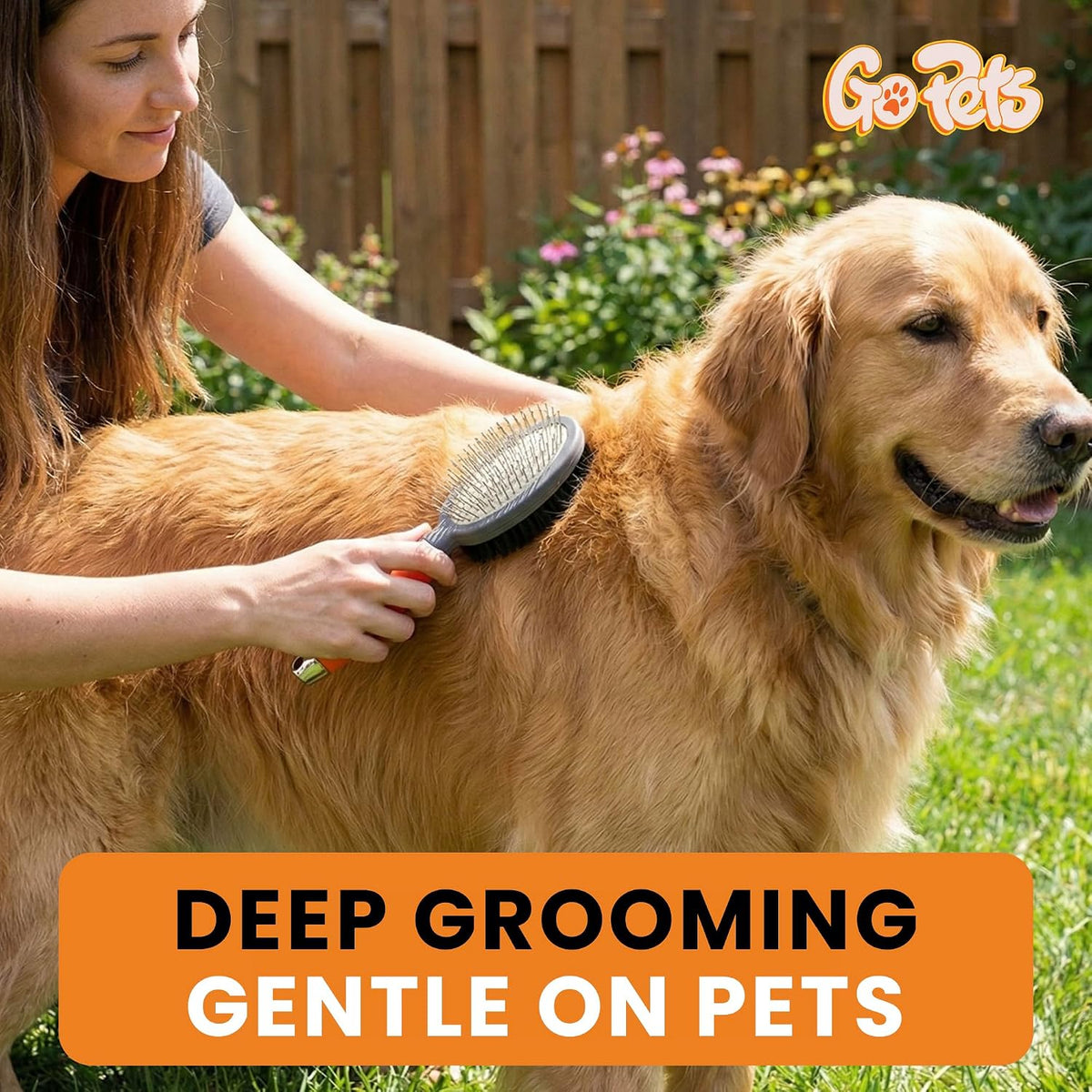 Authentic USA imported GoPets grooming comb highlighting the durable build and oblong shape.