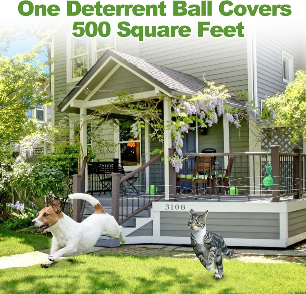 Natural pet deterrent balls placed in a garden bed