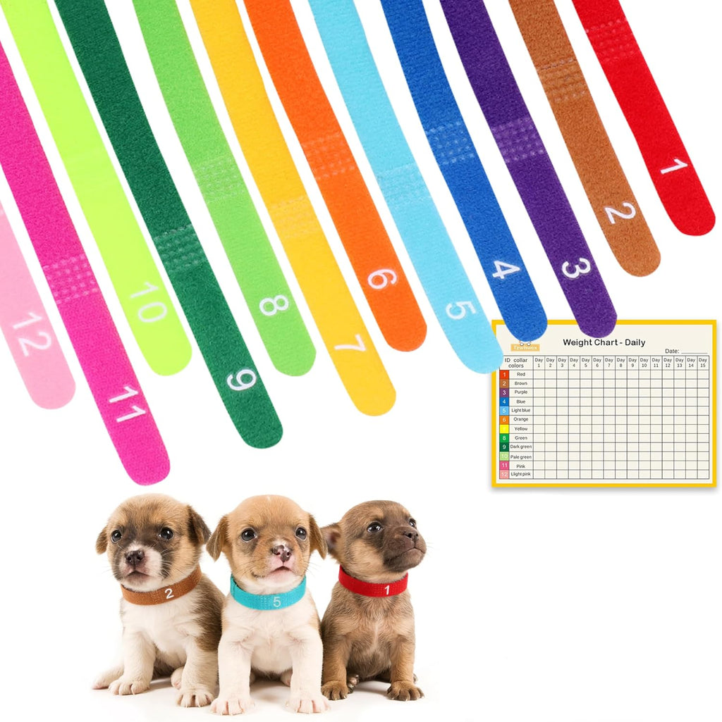 Newborn Puppy Collar Set of 12 with Numbered Tags & Weight Tracker Chart, Soft Adjustable Kitten Collar, Puppy Collars for Litter, Whelping Supplies for Kitten Small Dogs (S/M/L) (S) - Image 9