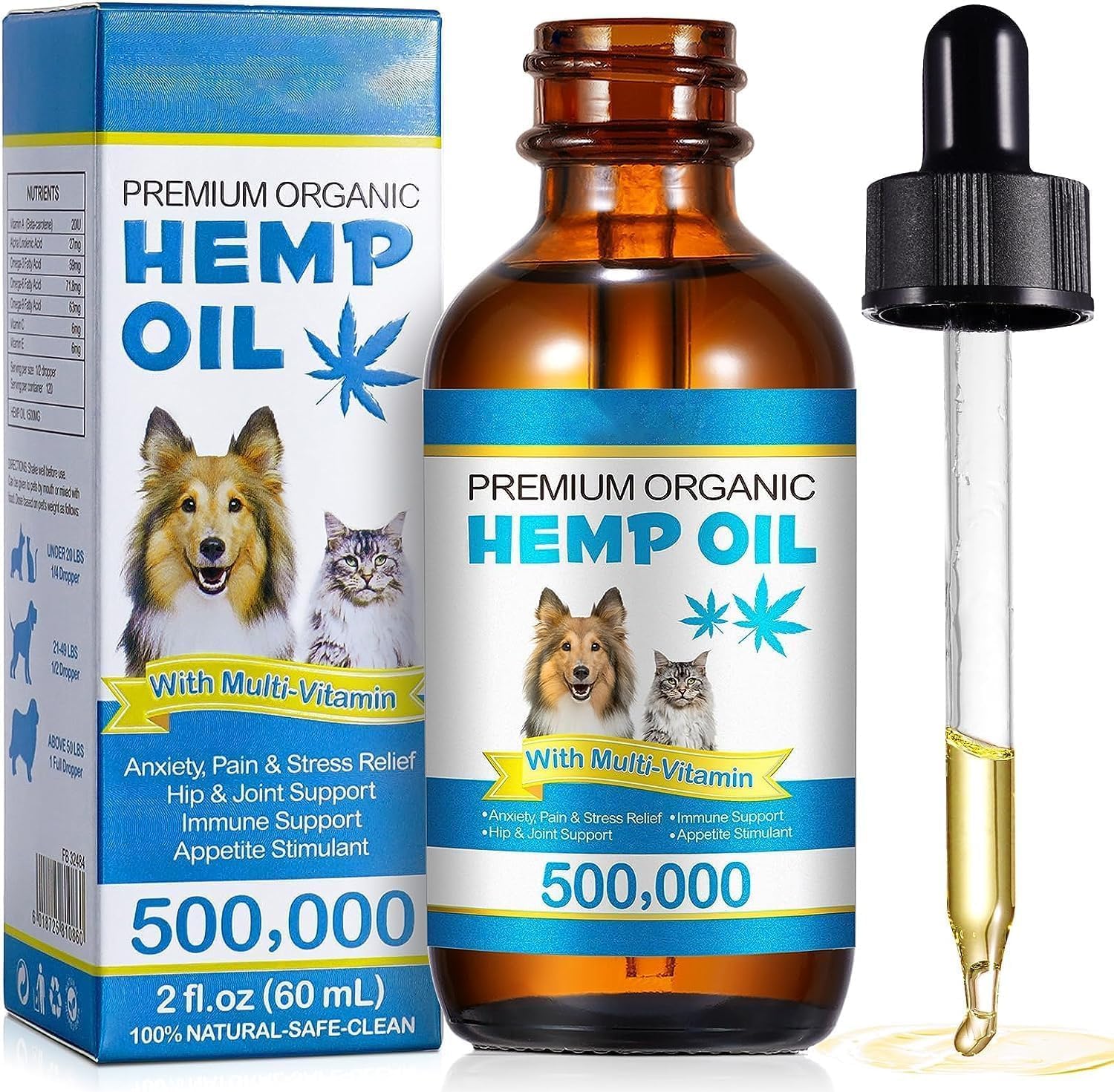AIQIUSHA organic pet oil for dogs and cats front view showing sixty milliliters bottle with dropper