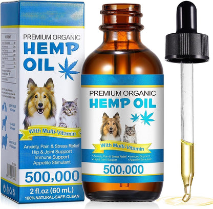 AIQIUSHA organic pet oil for dogs and cats front view showing sixty milliliters bottle with dropper