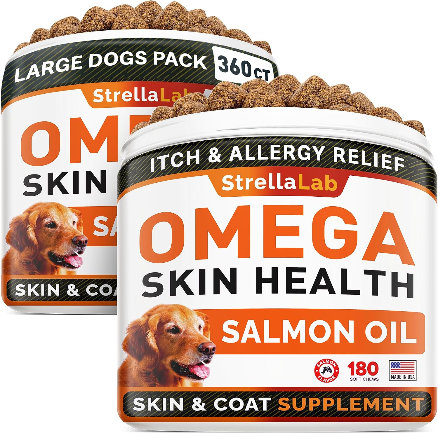 StrellaLab Omega 3 for Dogs - (180Ct) Fish Oil Treats - Allergy & Itch Relief Skin & Coat Supplement - Dry Itchy Skin, Anti Shedding & Hot Spots Treatment - Pet Salmon Oil Chews - Chicken Flavor - Image 12