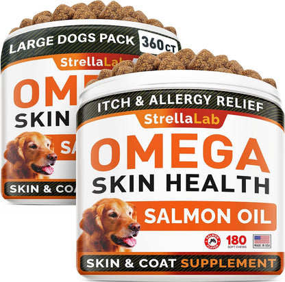 StrellaLab Omega 3 for Dogs - (180Ct) Fish Oil Treats - Allergy & Itch Relief Skin & Coat Supplement - Dry Itchy Skin, Anti Shedding & Hot Spots Treatment - Pet Salmon Oil Chews - Chicken Flavor - Image 12