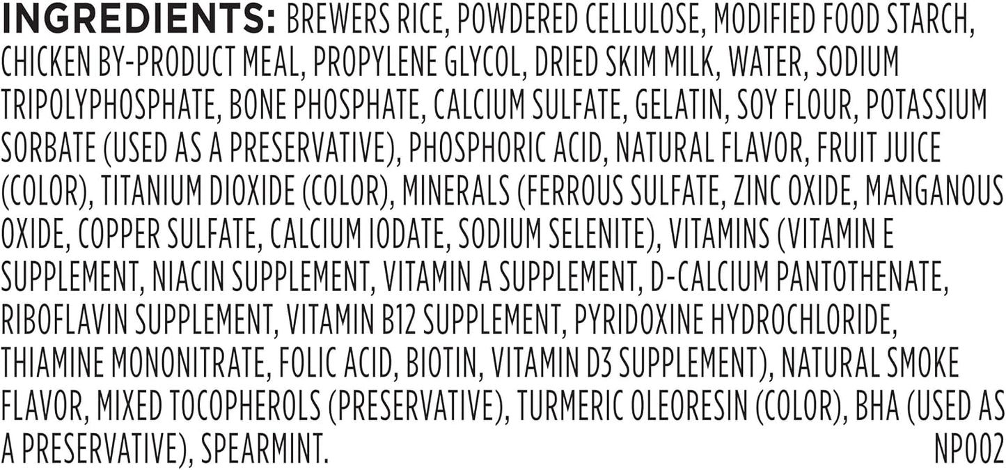 Milk-Bone brushing chews ingredients and daily feeding directions text panel