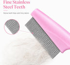 Close up of pink generic flea tick and lice remover comb.