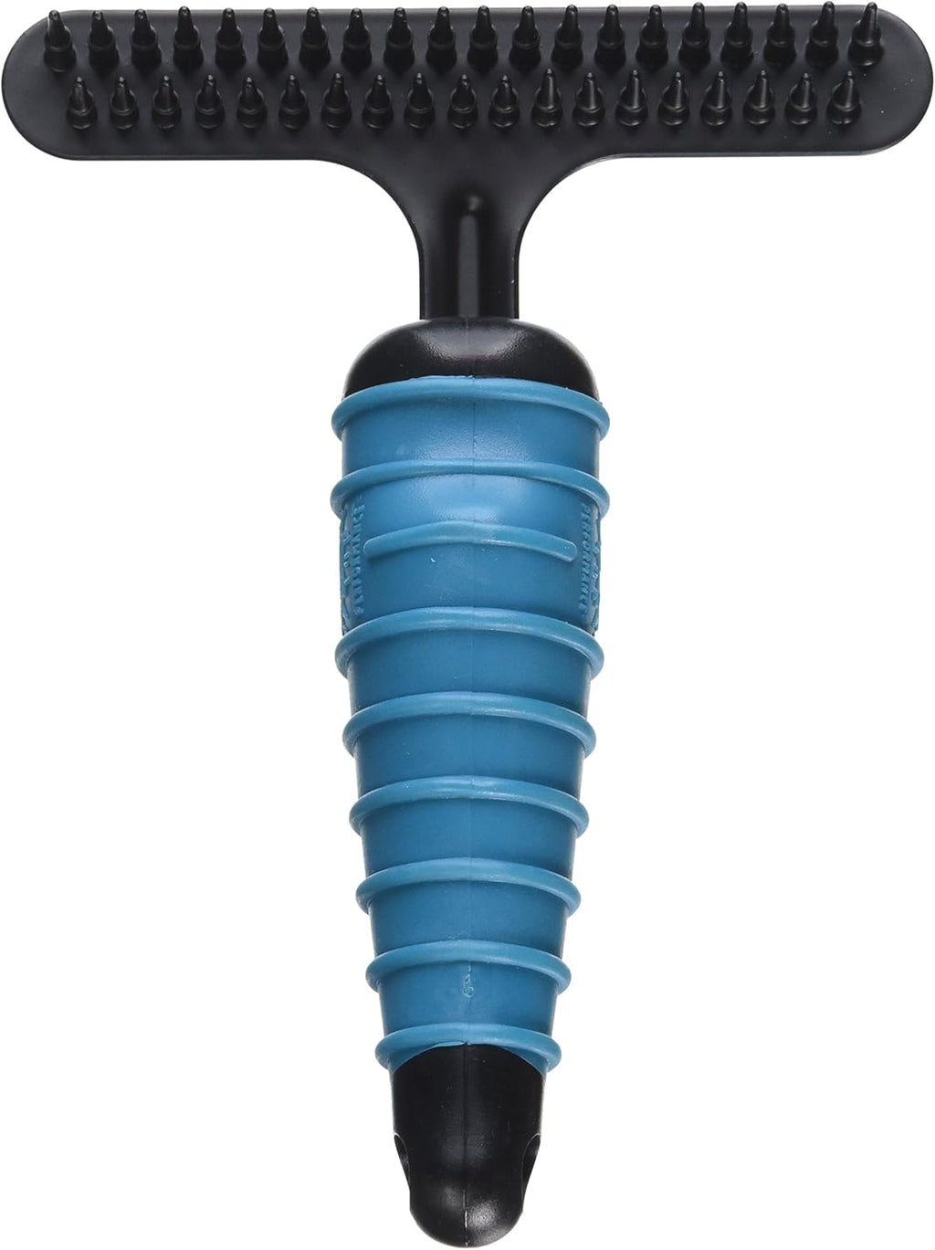 Close-up of Master Grooming Tools rake showing the 39 hardened steel pins for dog grooming.