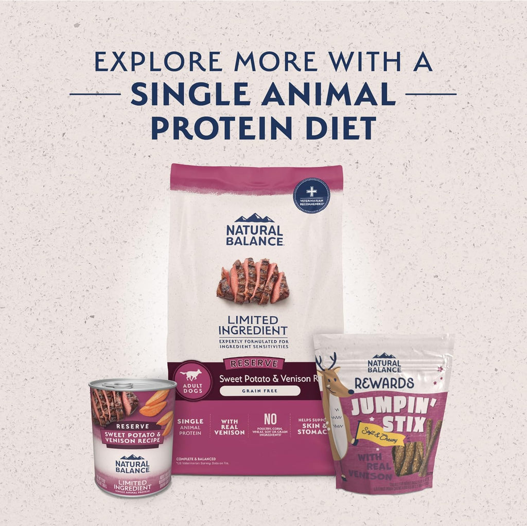 Natural Balance reserve limited ingredient dog kibble texture and size illustration