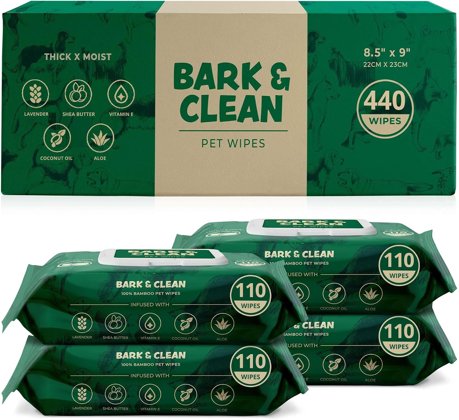 Bark & Clean Dog Wipes for Paws and Butt, 50 Count, Extra Large, Thick 8.5" x 9" Hypoallergenic Bamboo Puppy Compostable Cleaning & Deodorizing Grooming Wipes with Lavender - Image 11