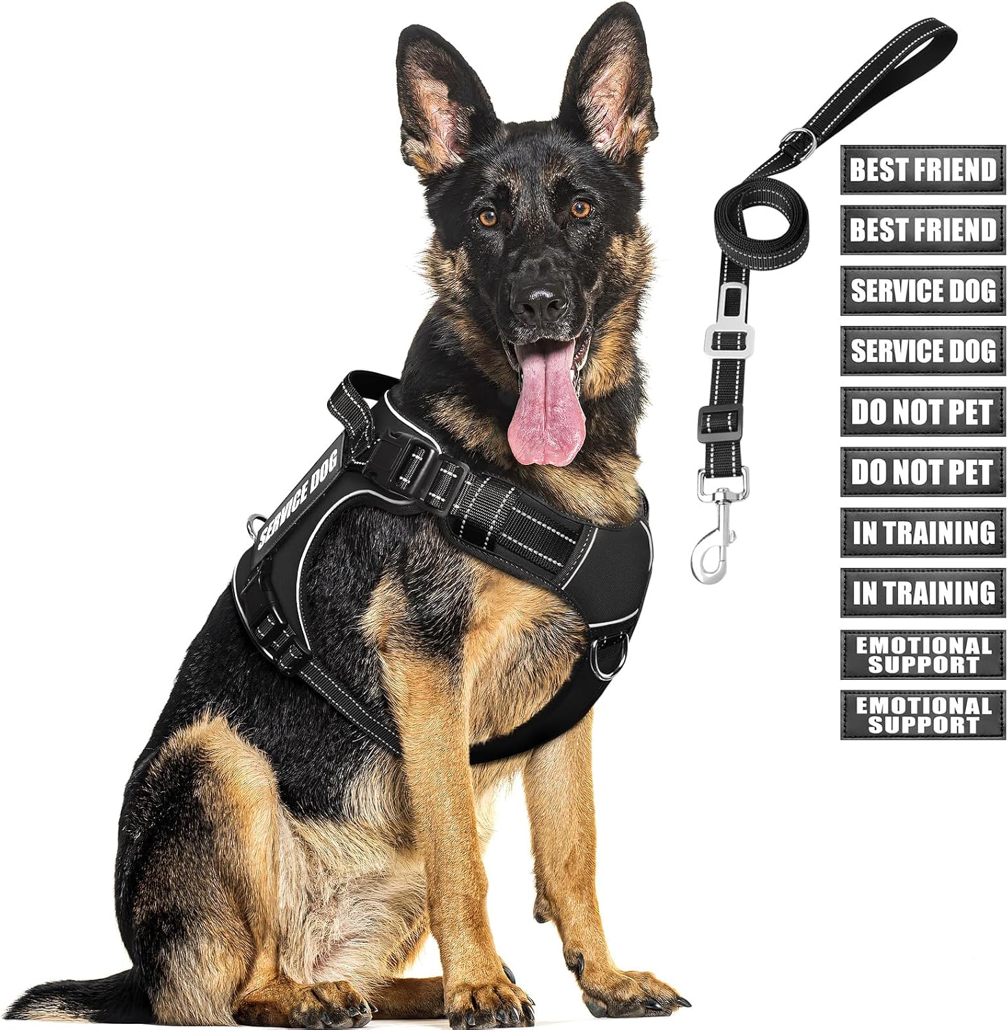 Tactical Dog Harness and Leash Set for Large Dogs,Heavy Duty No Pull Service Dog Vest and 10 Patches with Dog Seat Belt,Reflective Adjustable Pet Harness for Training Walking Hiking Camo L - Image 15