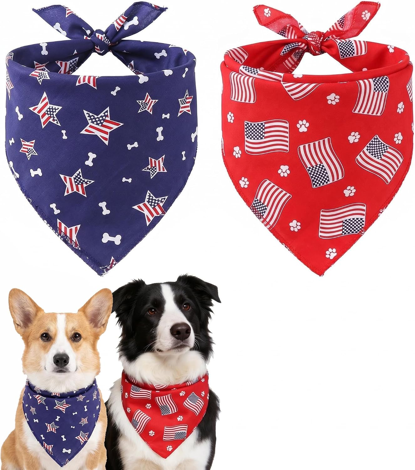 Tinsow American flag dog bandana set front view