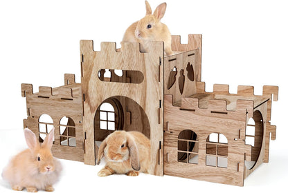 HIIMALEX Extra Large Bunny Castles Hideout Split Balcony for Indoor Bunnies Climbing Tower with Tunnel Sturdy House for Rabbits Ferrets Guinea Pigs Hamsters Ventilated Enrichment Toys Habitat - Image 1