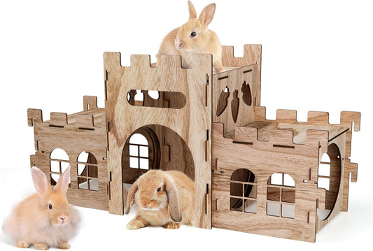 HIIMALEX Extra Large Bunny Castles Hideout Split Balcony for Indoor Bunnies Climbing Tower with Tunnel Sturdy House for Rabbits Ferrets Guinea Pigs Hamsters Ventilated Enrichment Toys Habitat - Image 1