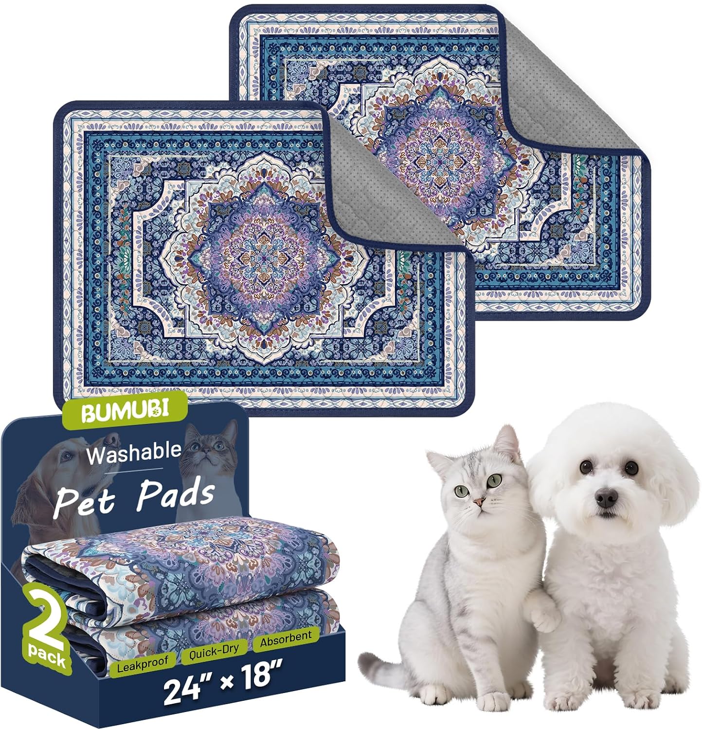 Washable Pee Pads for Dogs,Super Absorbent Reusable Puppy Training Pads, Leak-Proof & Non-Slip,for Potty Training,Whelping,Crate & Playpen24x36in(Pack of 2), Grayish Blue - Image 10