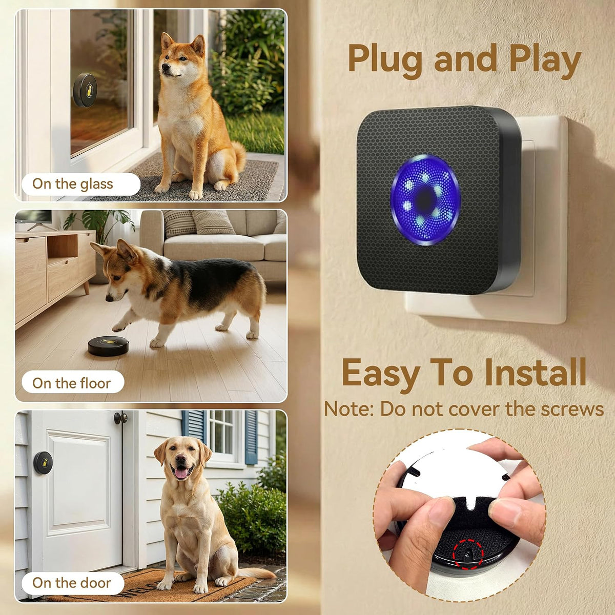 Dog pressing wireless doorbell button to go outside