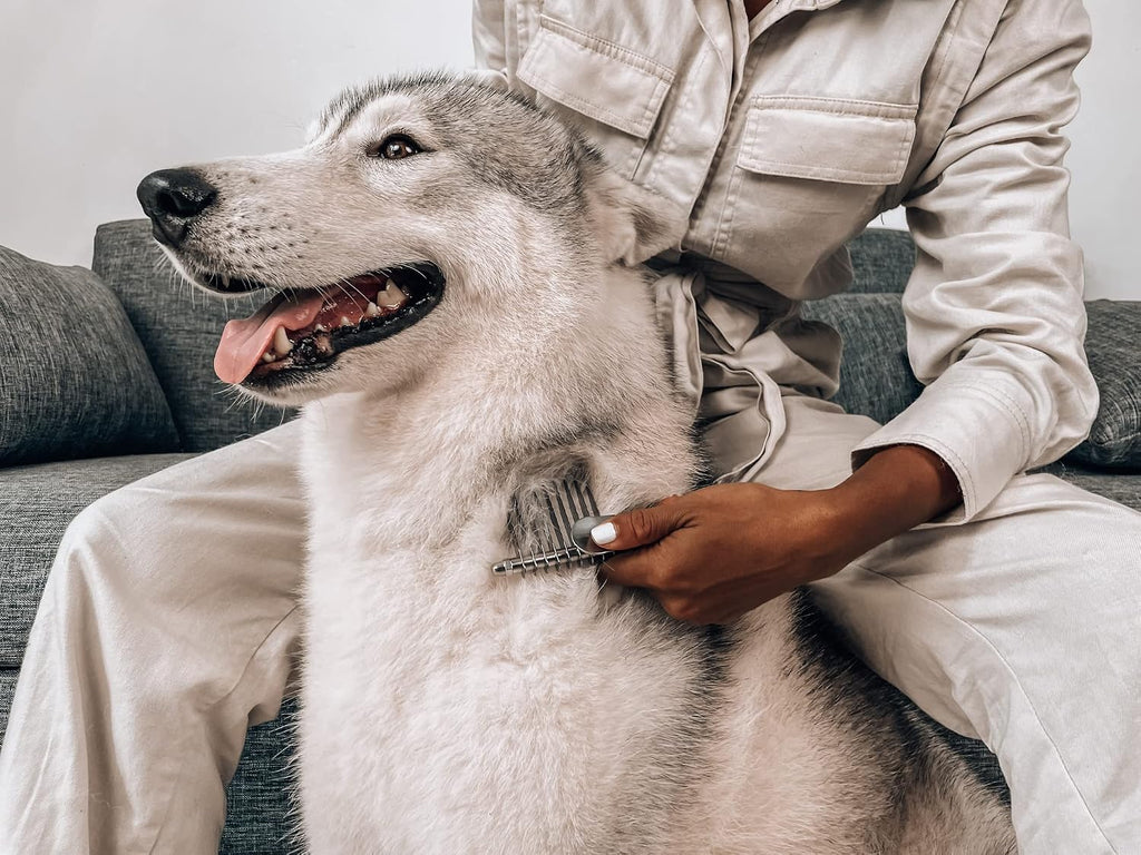 Tuff Pupper authentic imported pet grooming comb highlighting its precision control grip.