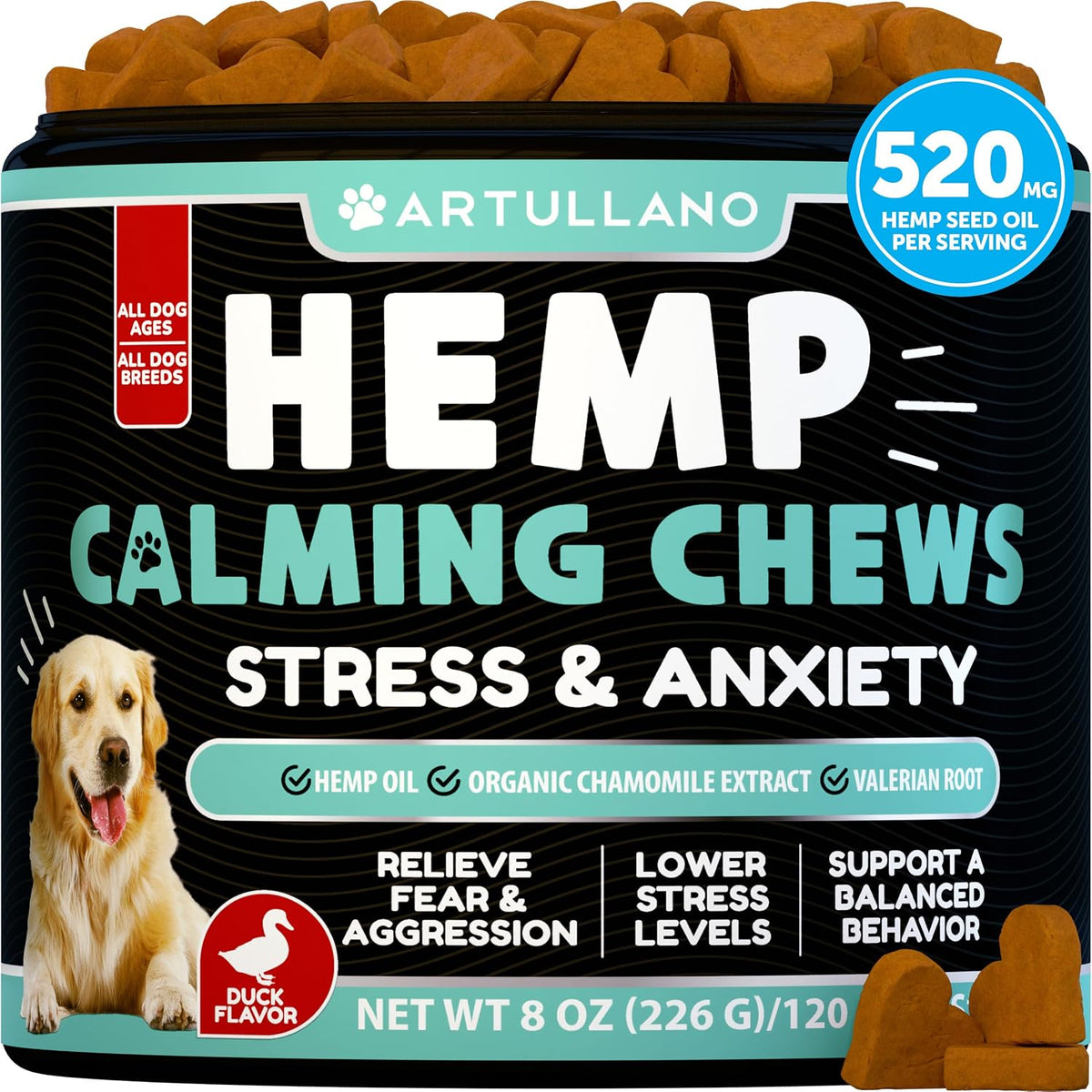 Artullano Hemp Calming Chews for dogs front view packaging