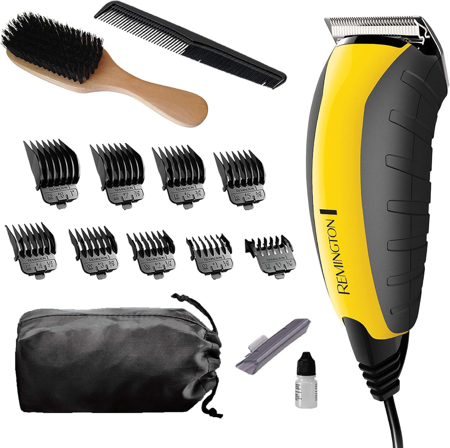 Remington HC5855 Virtually Indestructible Haircut Kit front view showing yellow heavy duty clipper