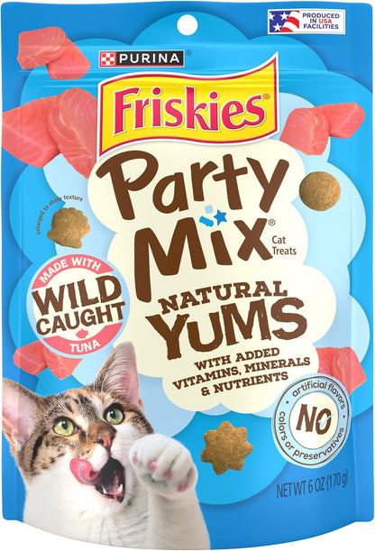 Purina Friskies Natural Cat Treats, Party Mix Natural Yums With Wild Caught Tuna and Added Vitamins, Minerals and Nutrients - 20 oz. Canister - Image 14