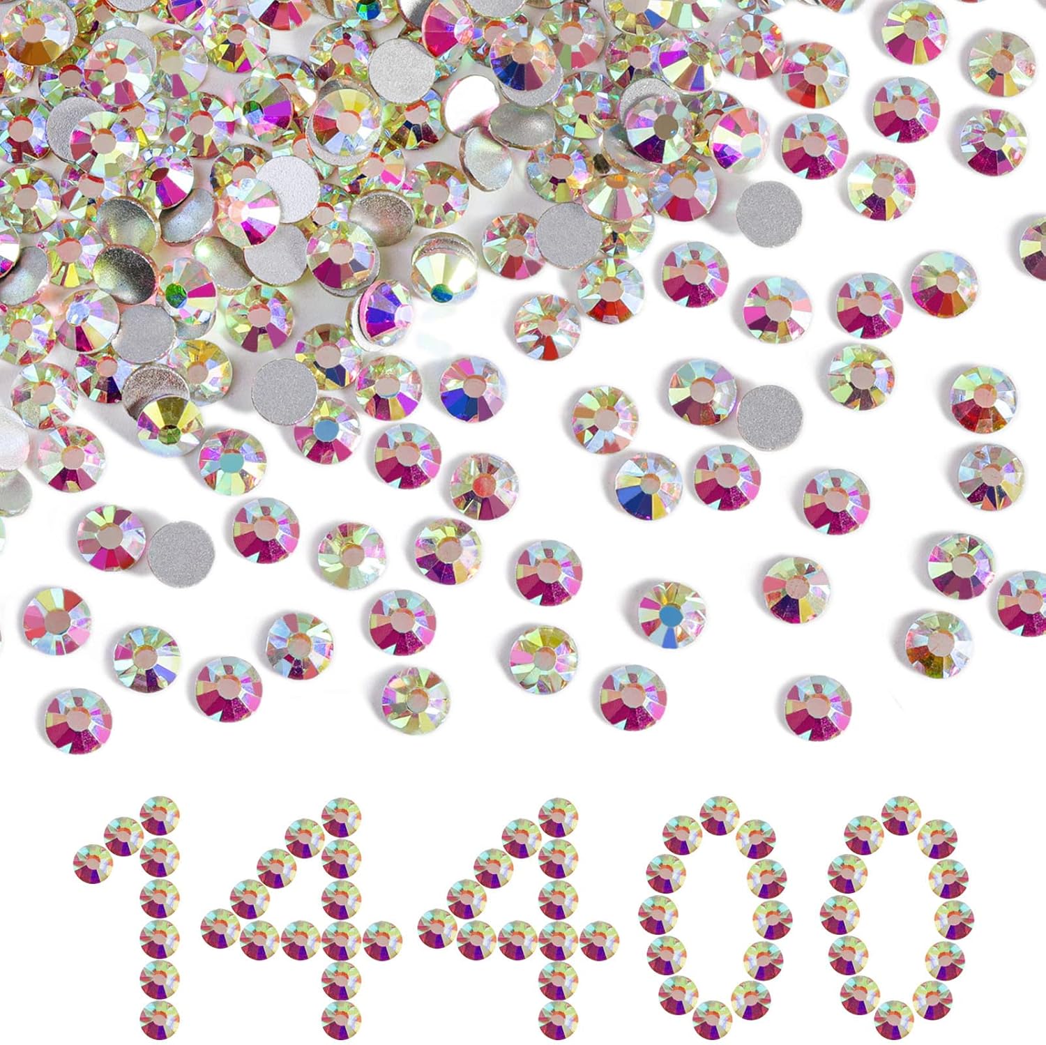 Beadsland Crystal AB flatback rhinestones bulk pack front view