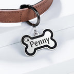 Pink glitter bone shaped personalized cat and dog safety identification collar tag.