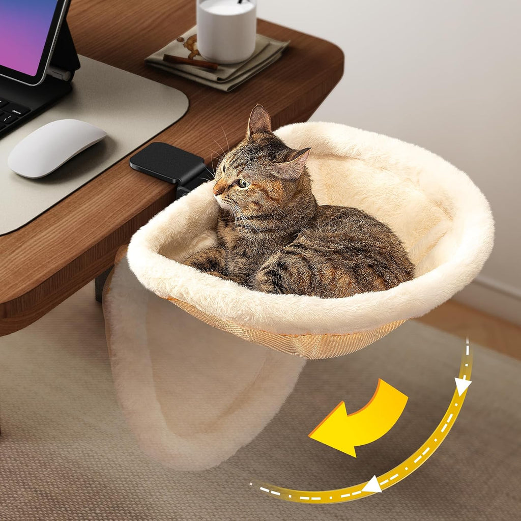 JUNSPOW Cat Desk Bed - One-Click Folding,Sunken Design & Space-Saving Semi-Circular Cat Bed, Soft Faux Rabbit Fur Material, Suitable for Various Desktops-Maximum Hold Up to 40lb - Image 10
