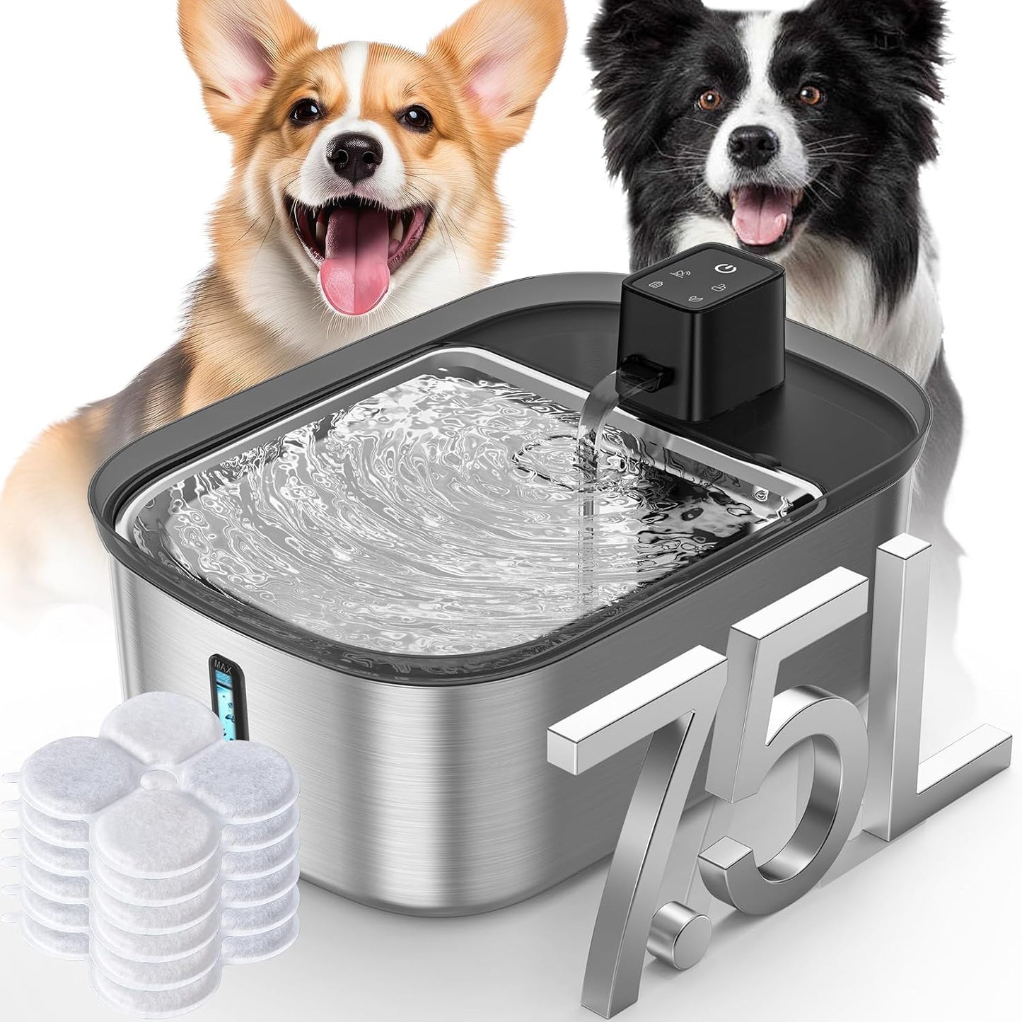 Wireless 7.5l/254oz/2Gal Dog Water Fountain for Large Dogs Stainless Steel, Quiet Pet & Cat Water Fountain with Motion Sensor, Automatic Water Dispenser for Dogs&Multi-Pet Homes Continuous Fresh Flow - Image 10