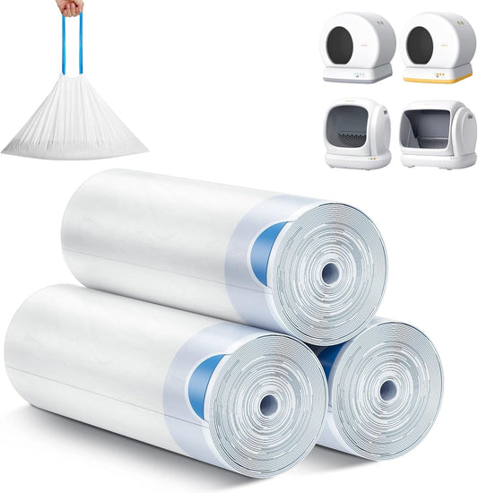 MeoWant Cat Litter Box Liner 60 pack front view of packaging rolls for automatic pet waste bins