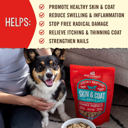 Stella and Chewy's freeze dried dog food bag showing premium ingredients list