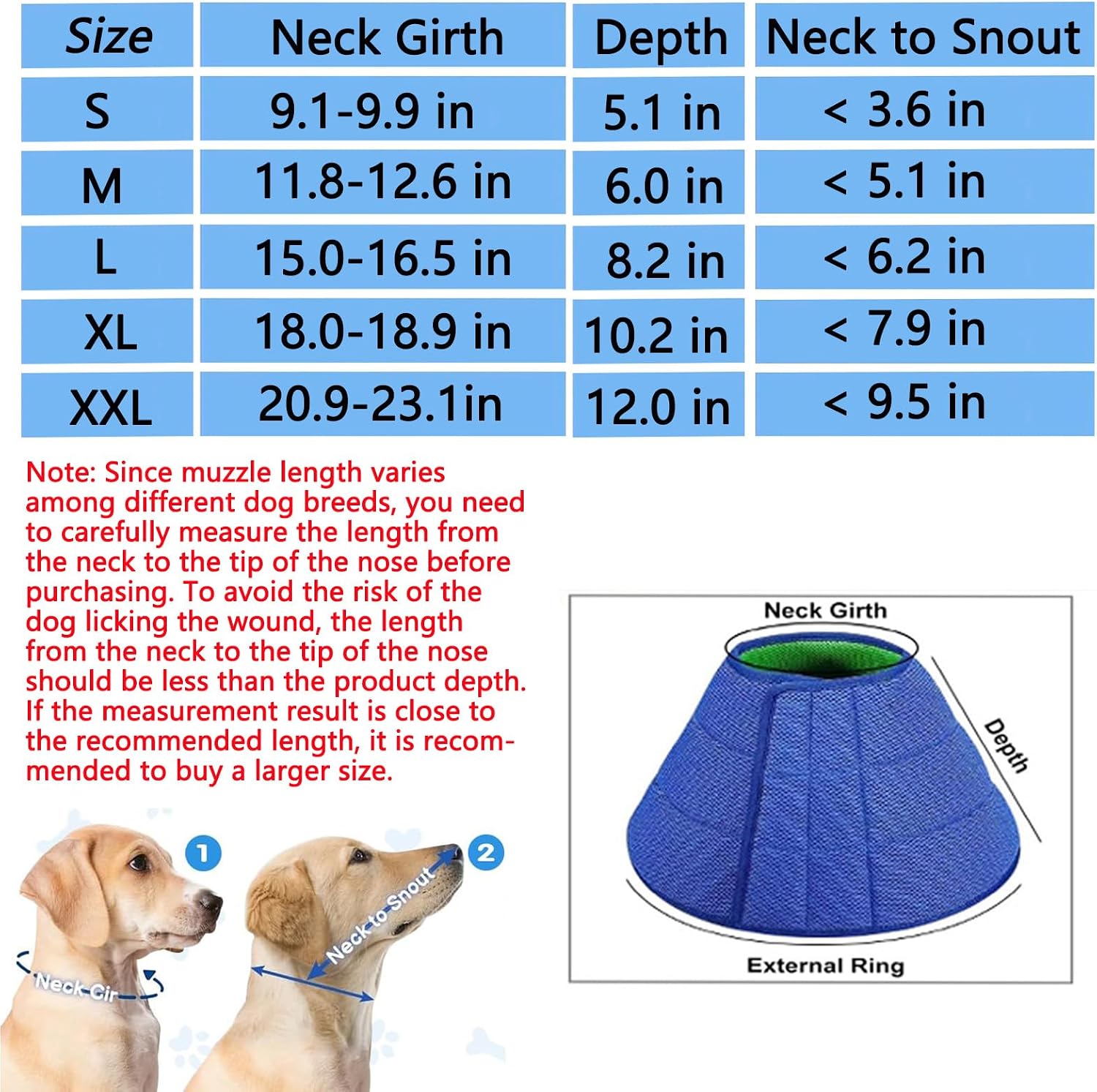Comfort design dog collar preventing licking and reducing pet anxiety