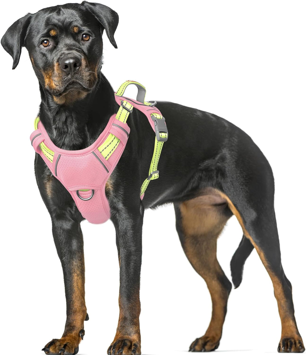 BARKBAY No Pull Dog Harness Large Reflective Dog Harness with Front Clip and Easy Control Handle for Walking Training Running with ID tag Pocket(Pink,L) - Image 10