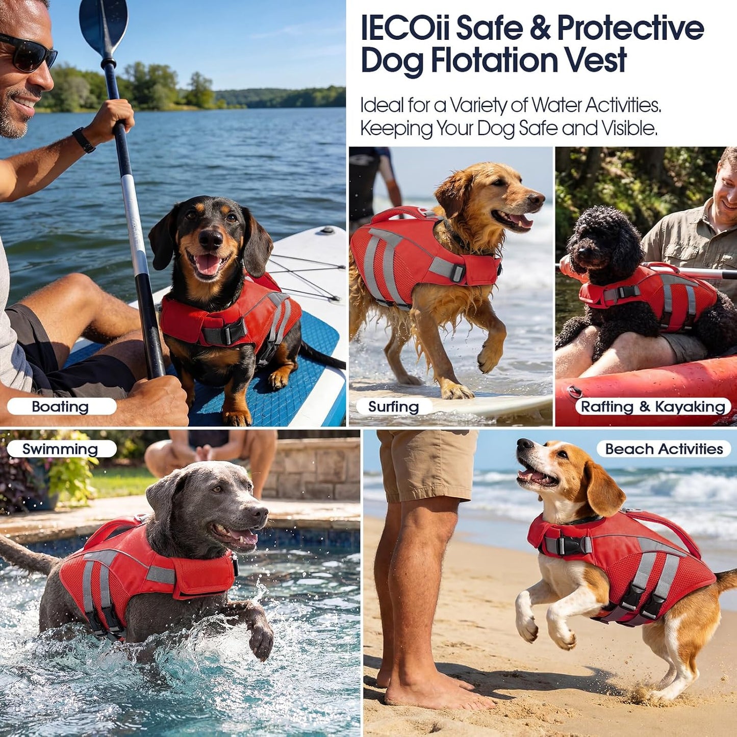 IECOii canine flotation device highlighting the thick pearl cotton foam layers for superior buoyancy.