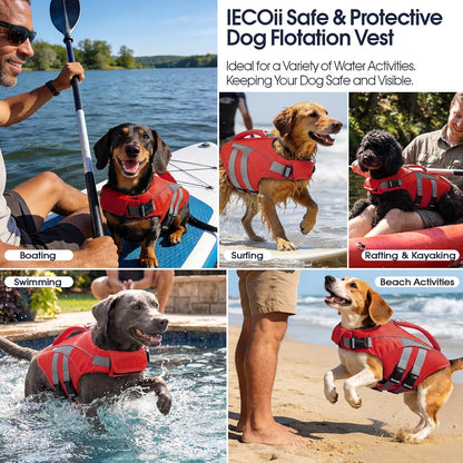 IECOii canine flotation device highlighting the thick pearl cotton foam layers for superior buoyancy.