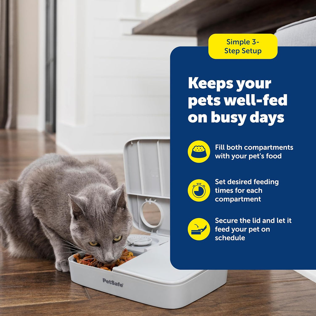 Close up of the mechanical dial timers on PetSafe programmable pet feeder