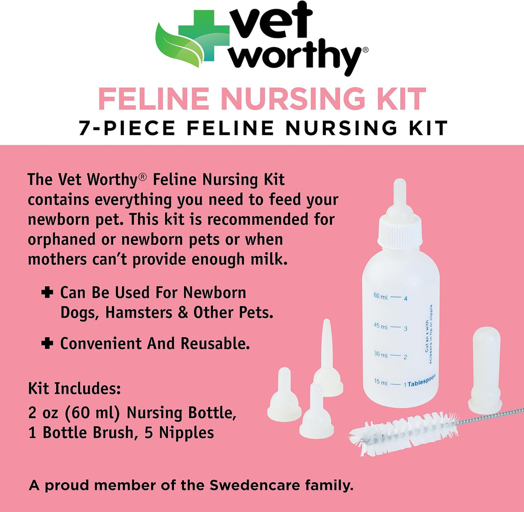 Side profile of the Vet Worthy newborn kitten feeding bottle highlighting the clear fluid ounce and milliliter measurement markings.